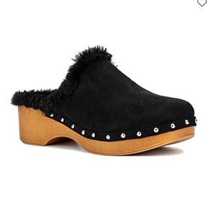 New York & Company Black Faux Fur Clogs